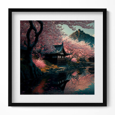 Obraz w drewnianej ramce Piękny azjatycki kwiat wiśni