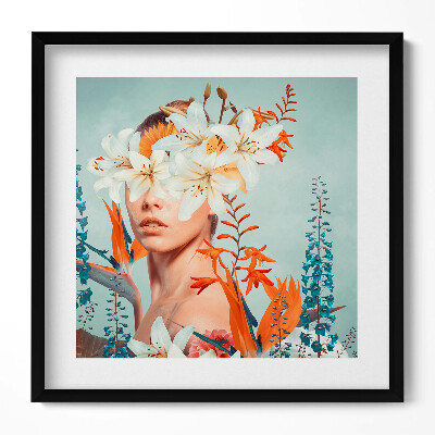 Obraz w drewnianej ramce Abstrakcja kobieta z kwiatami