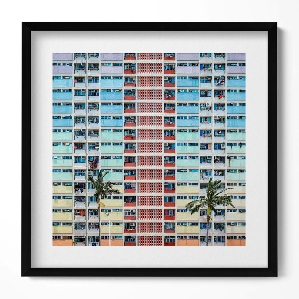 Obraz w drewnianej ramce Kolorowy budynek Hong Kong