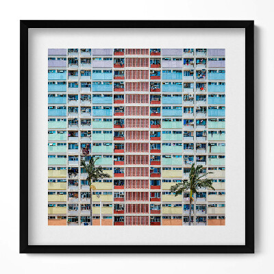 Obraz w drewnianej ramce Kolorowy budynek Hong Kong