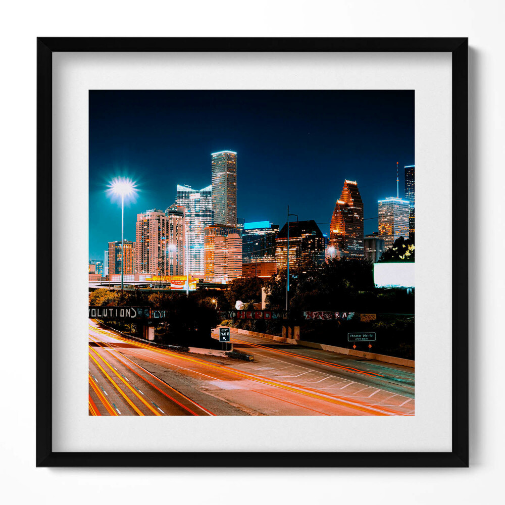 Obraz w drewnianej ramce Miasto nocą Houston