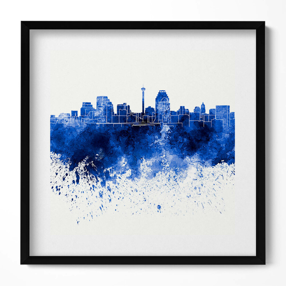 Obraz w drewnianej ramce Panorama San Antonio akwarele