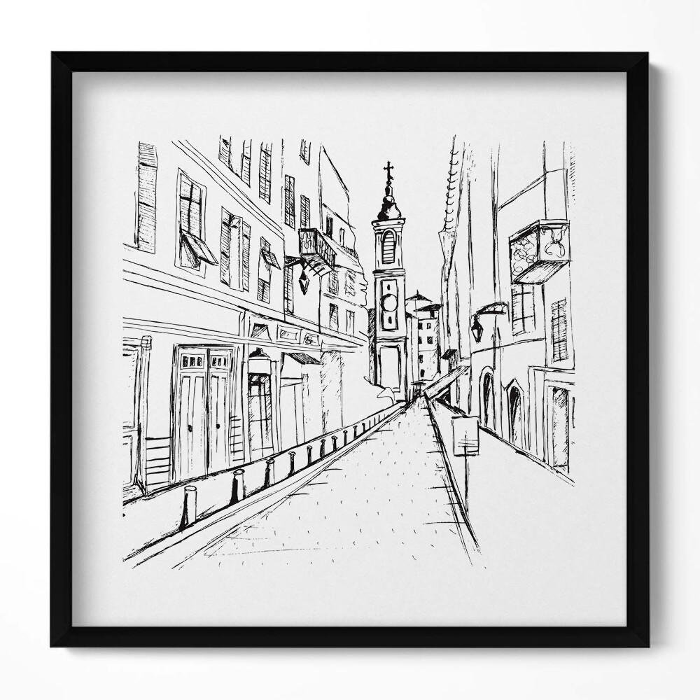 Obraz w drewnianej ramce Rysunek miasta Prowansja