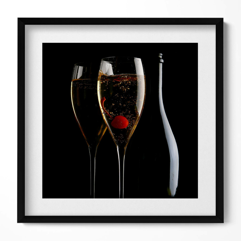 Obraz w drewnianej ramce Kieliszki szampana
