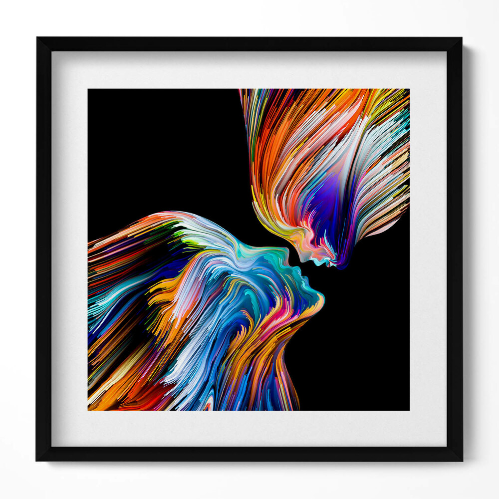 Obraz w drewnianej ramce Abstrakcja kolorowe ludzkie twarze