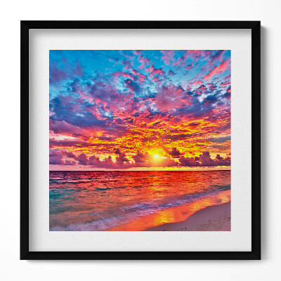 Obraz w drewnianej ramce Zachód słońca nad morzem