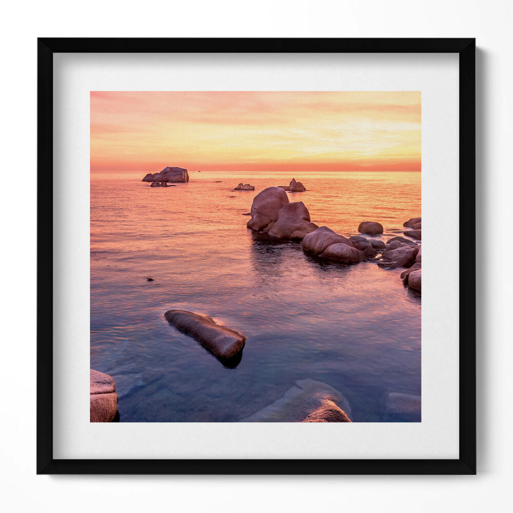 Obraz w drewnianej ramce Romantyczny pejzaż morza o zachodzie słońca