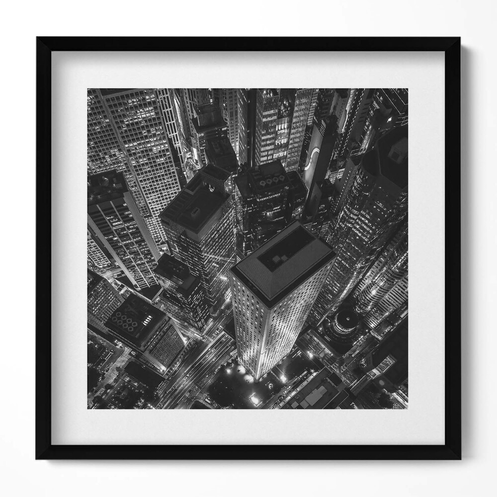 Obraz w drewnianej ramce Wielkie miasto nocą z lotu ptaka