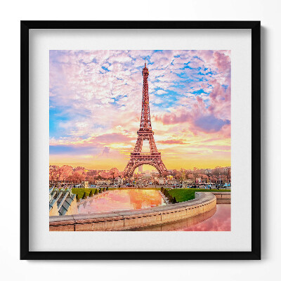 Obraz w drewnianej ramce Romantyczny widok na wieżę Eiffla w Paryżu