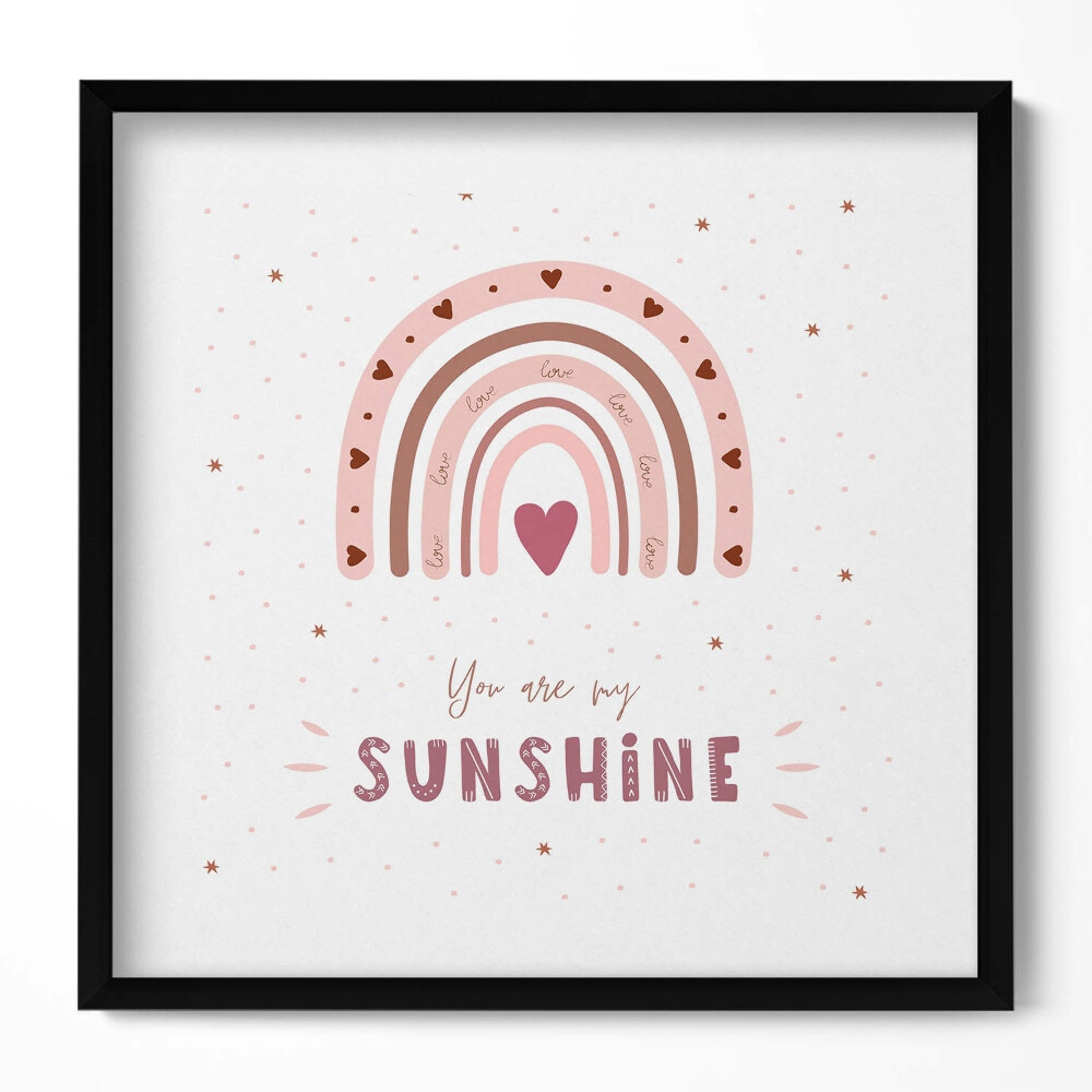 Obraz w drewnianej ramce Urocza ilustracja tęczy i napis "You are my sunshine"