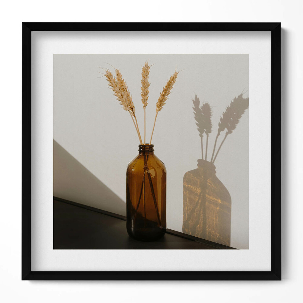 Obraz w drewnianej ramce Boho wazon z kłosami
