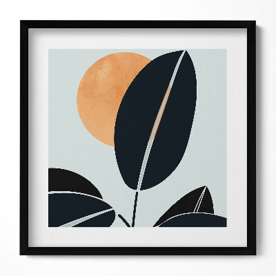 Obraz w drewnianej ramce Minimalistyczne rośliny i słońce w stylu boho