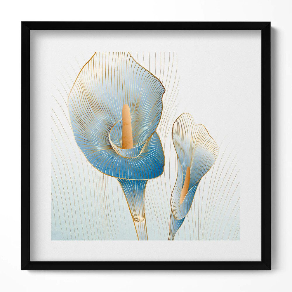 Obraz w drewnianej ramce Ilustracja kwiatów ze złotem