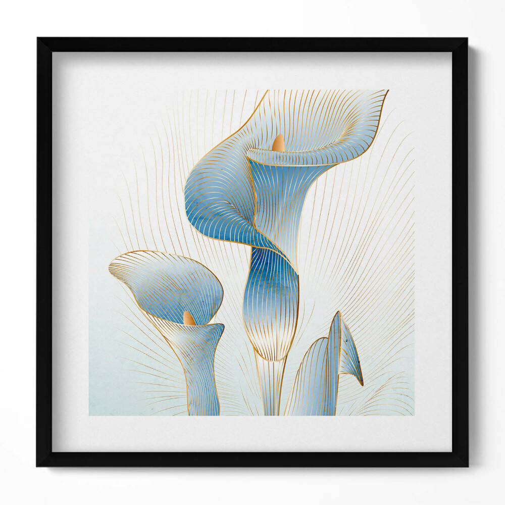 Obraz w drewnianej ramce Ilustracja kwiatów ze złotem