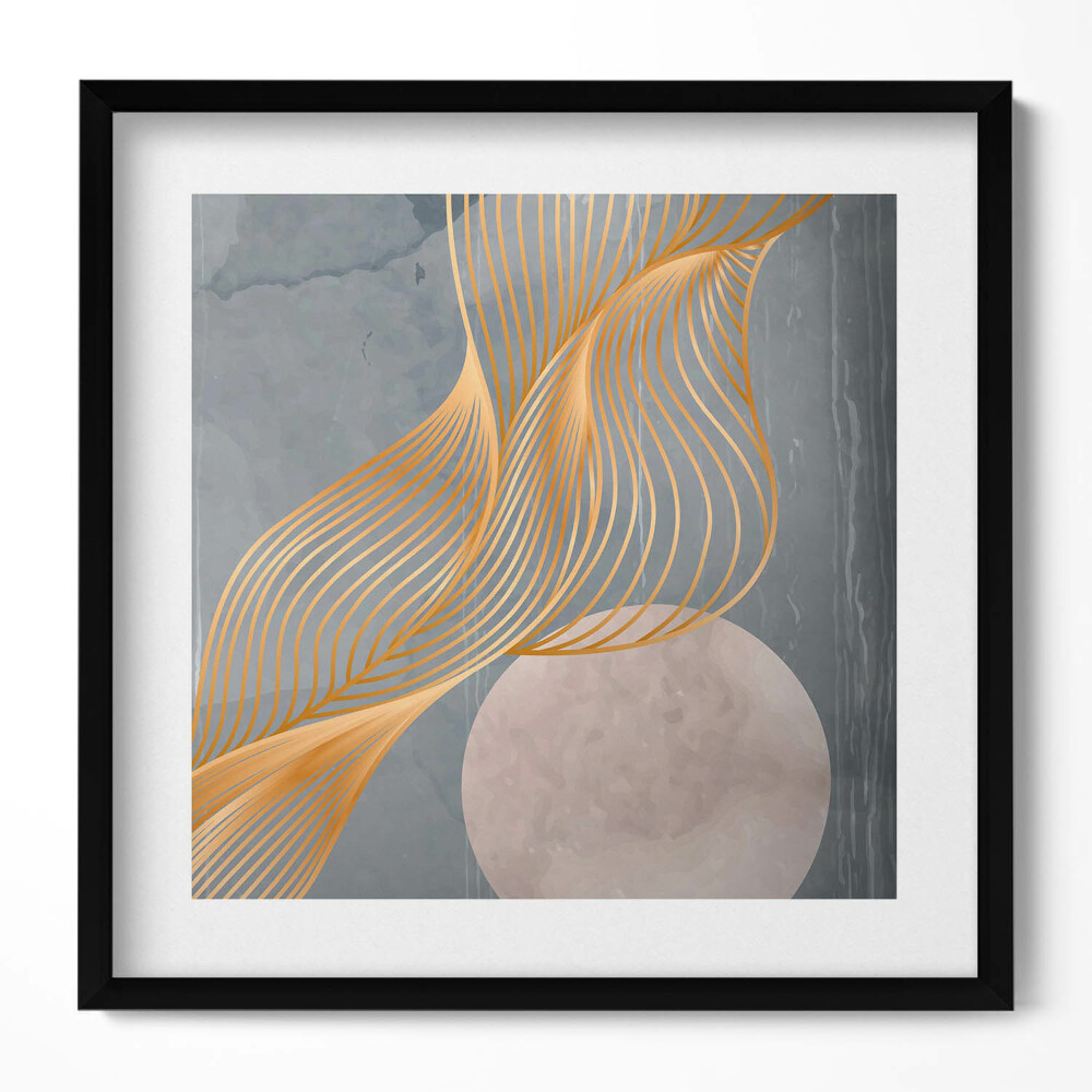 Obraz w drewnianej ramce Abstrakcyjna ilustracja księżyca ze złotem