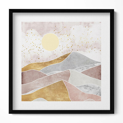 Obraz w drewnianej ramce Abstrakcyjny pejzaż pustynii i słońca