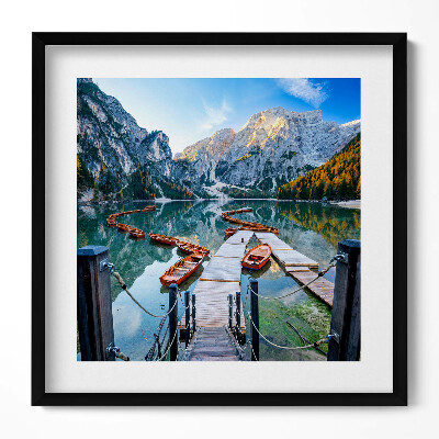 Obraz w drewnianej ramce Łodzie na górskim jeziorze
