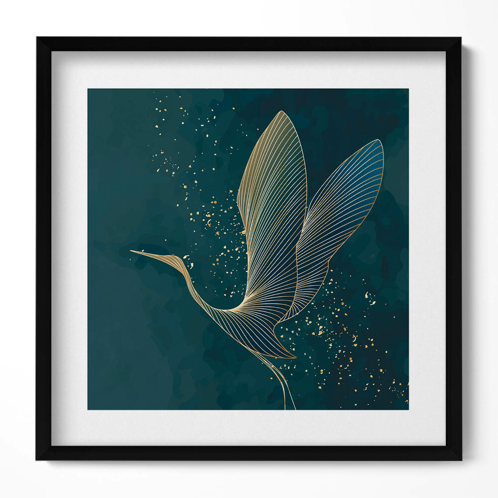 Obraz w drewnianej ramce Abstrakcja żuraw w złocie