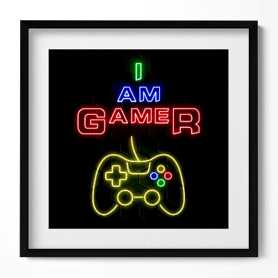 Obraz w drewnianej ramce Neonowy napis dla gracza 