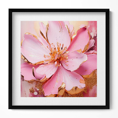 Obraz w drewnianej ramce Romantyczny malowany kwiat w złocie