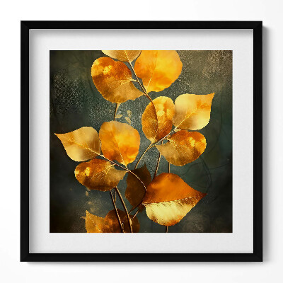 Obraz w drewnianej ramce Złote liście glamour