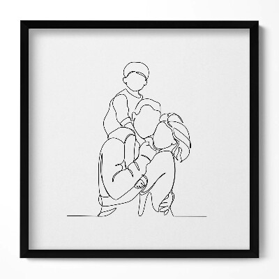 Obraz w drewnianej ramce Line-art szczęśliwej rodziny z dzieckiem