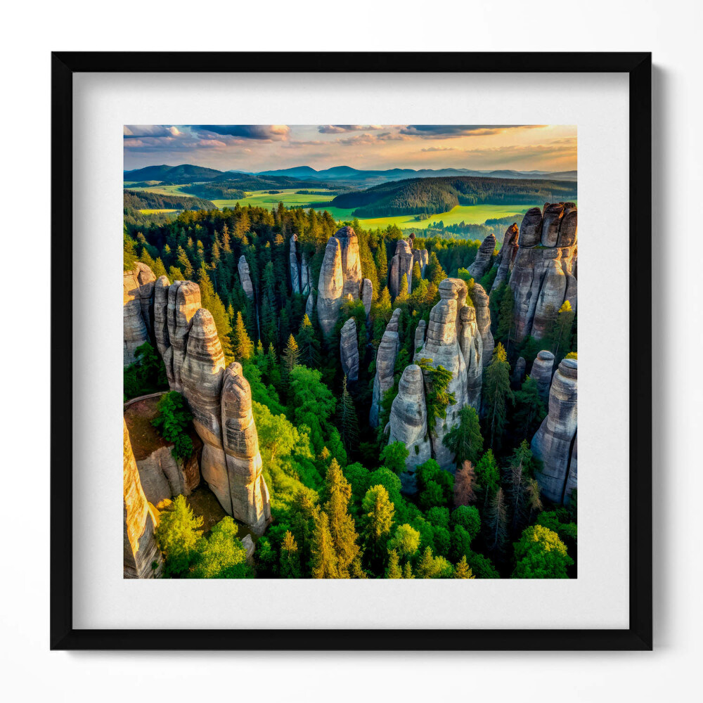 Obraz w drewnianej ramce Pejzaż osobliwych gór i lasów z lotu ptaka