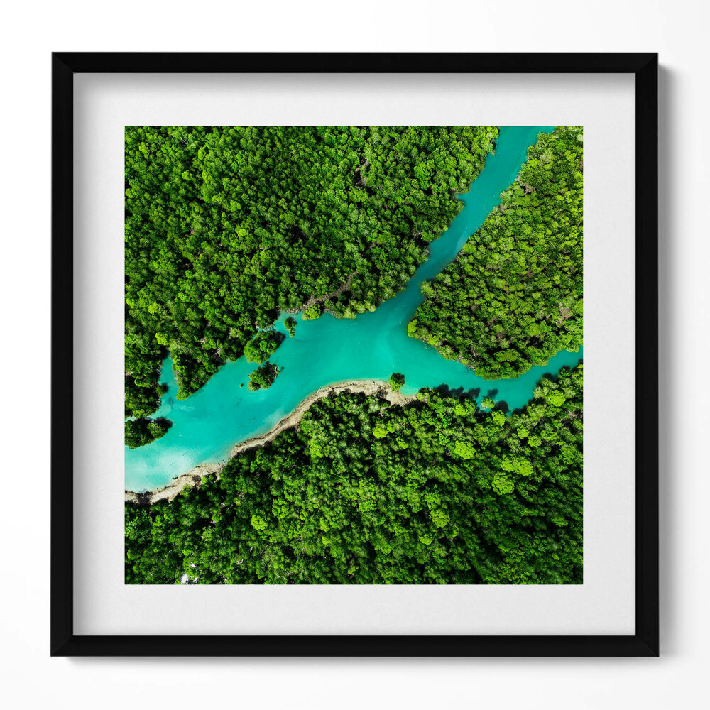 Obraz w drewnianej ramce Rzeka w tropikalnych lasach z lotu ptaka