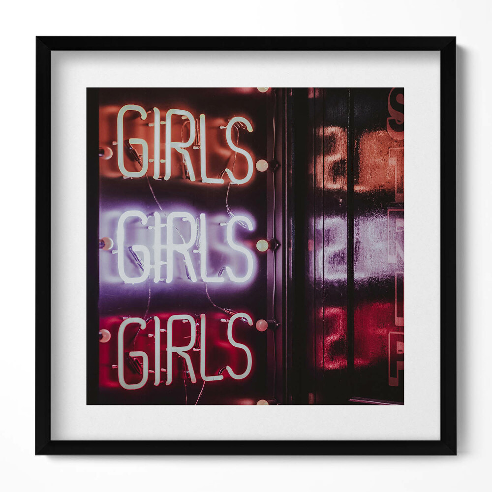 Obraz w drewnianej ramce Świecące neony "Girls"
