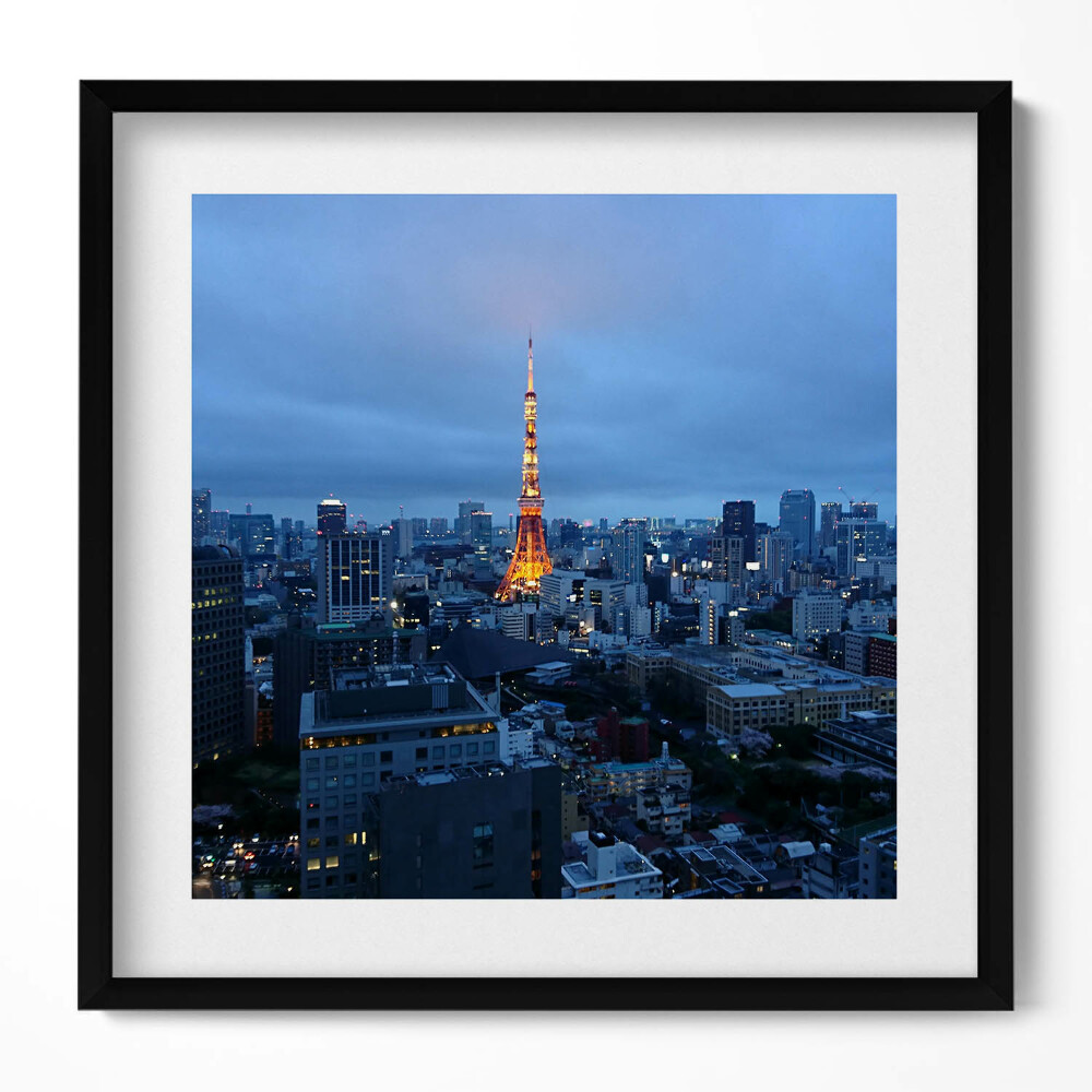 Obraz w drewnianej ramce Tokio wieczorem panorama miasta
