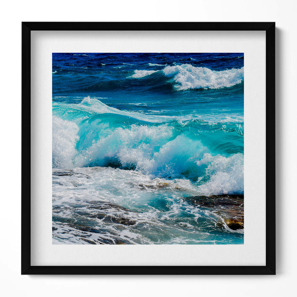 Obraz w drewnianej ramce Morskie błekitne fale wody