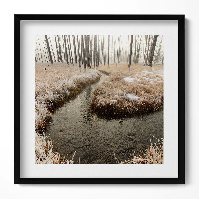 Obraz w drewnianej ramce Rzeka w lesie zimą