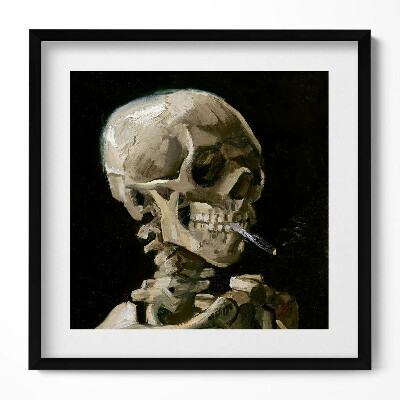 Obraz w drewnianej ramce Malunek czaszki z papierosem