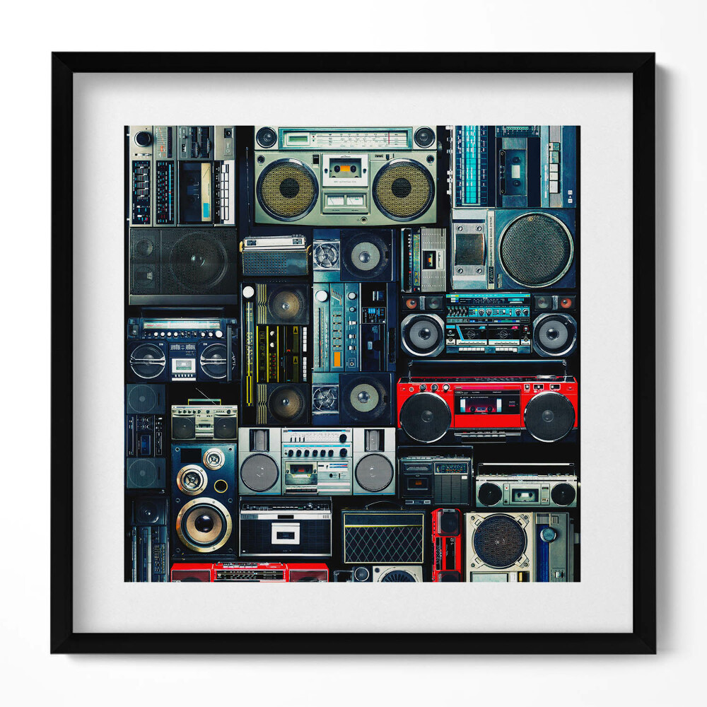 Obraz w drewnianej ramce Muzyka - boombox Vintage