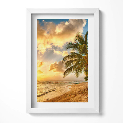 Obraz w ramie Plaża palmy i morze o zachodzie słońca
