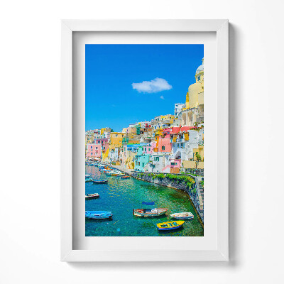 Obraz w ramie Nadmorskie miasteczko i łódki