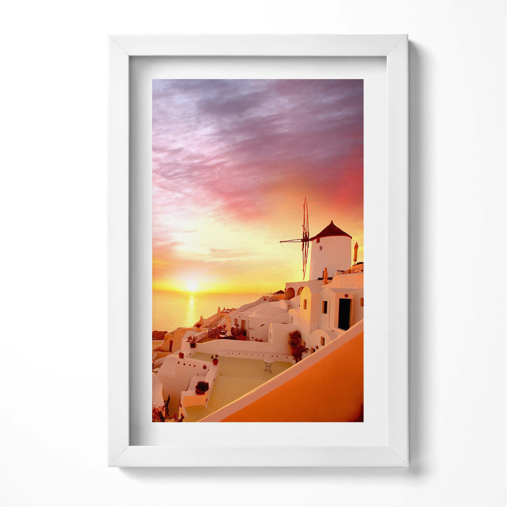Obraz w ramie Santorini ze starym wiatrakiem