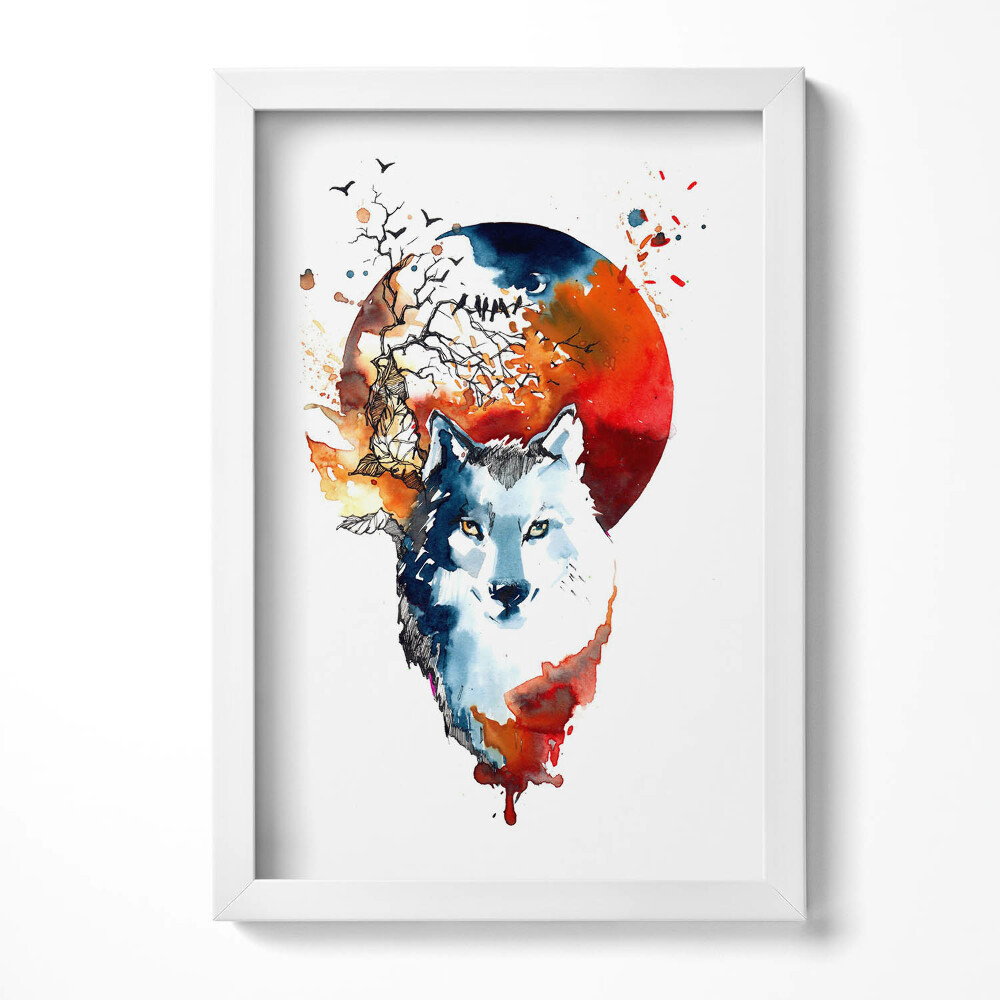 Obraz w ramie Wilkołak Pełnia i Luna