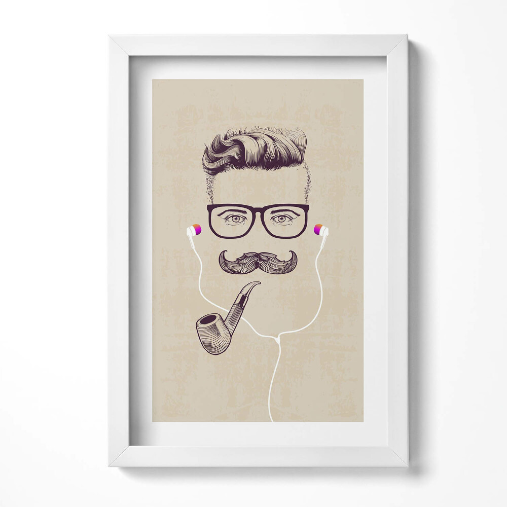 Obraz w ramie Mężczyzna z fajką i słuchawkami