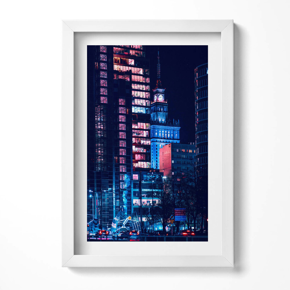 Obraz w ramie Warszawa w nocy