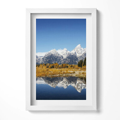 Obraz w ramie Góry jezioro i jesienne drzewa