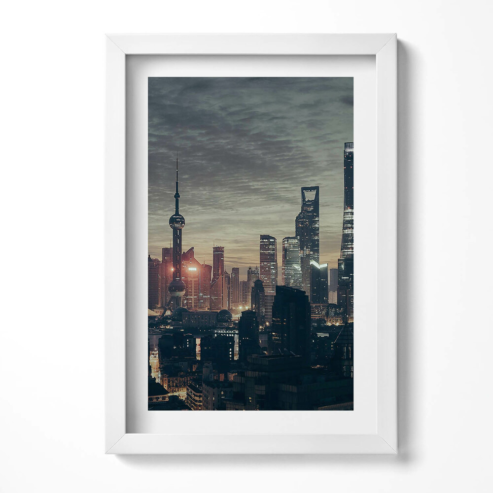 Obraz w ramie Panorama Shanghai nocą