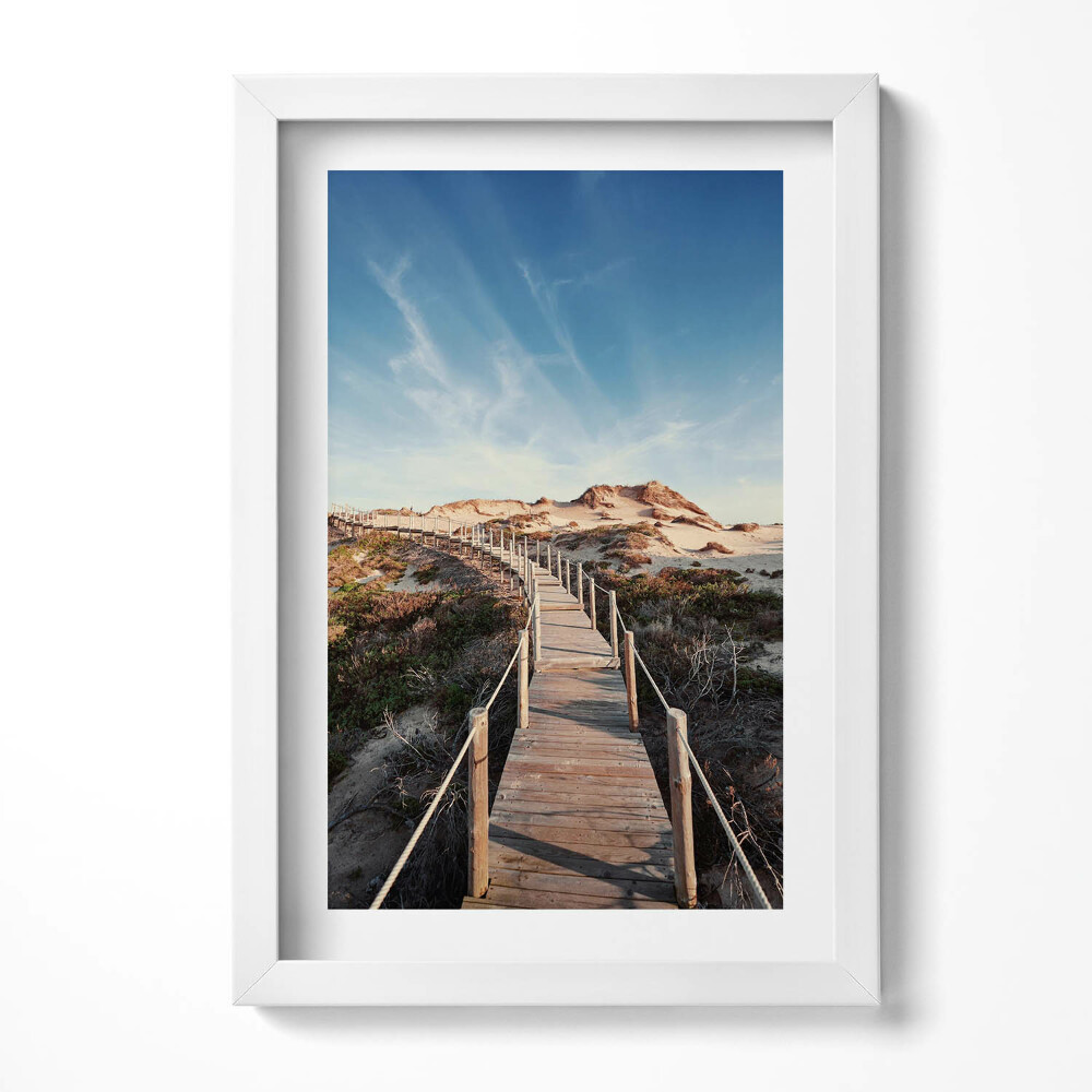 Obraz w ramie Letni pejzaż i drewniana droga