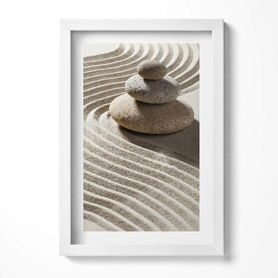 Obraz w ramie Stos kamieni na piasku zen