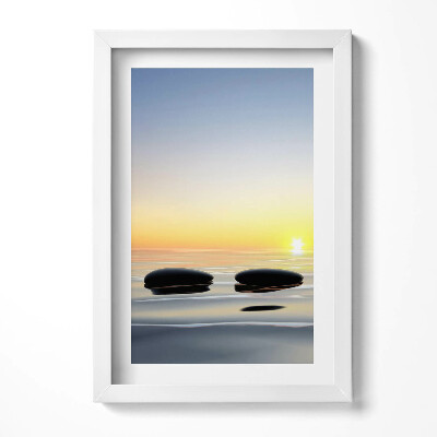 Obraz w ramie Kamienie na wodzie o wschodzie słońca - zen