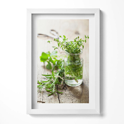 Obraz w ramie Zioła w słoiku na drewnie