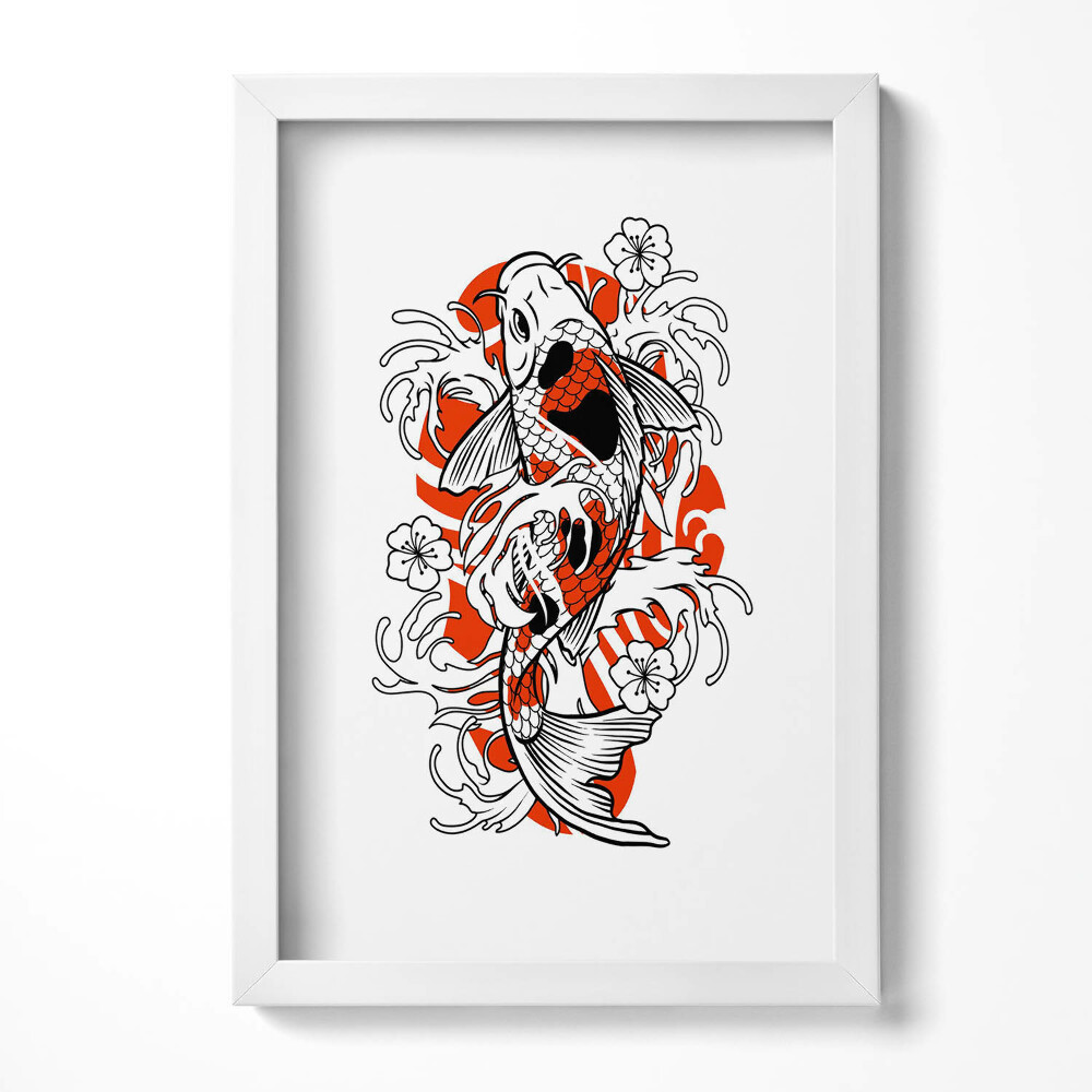 Obraz w ramie Ilusracja ryby Koi w stylu Japońskim