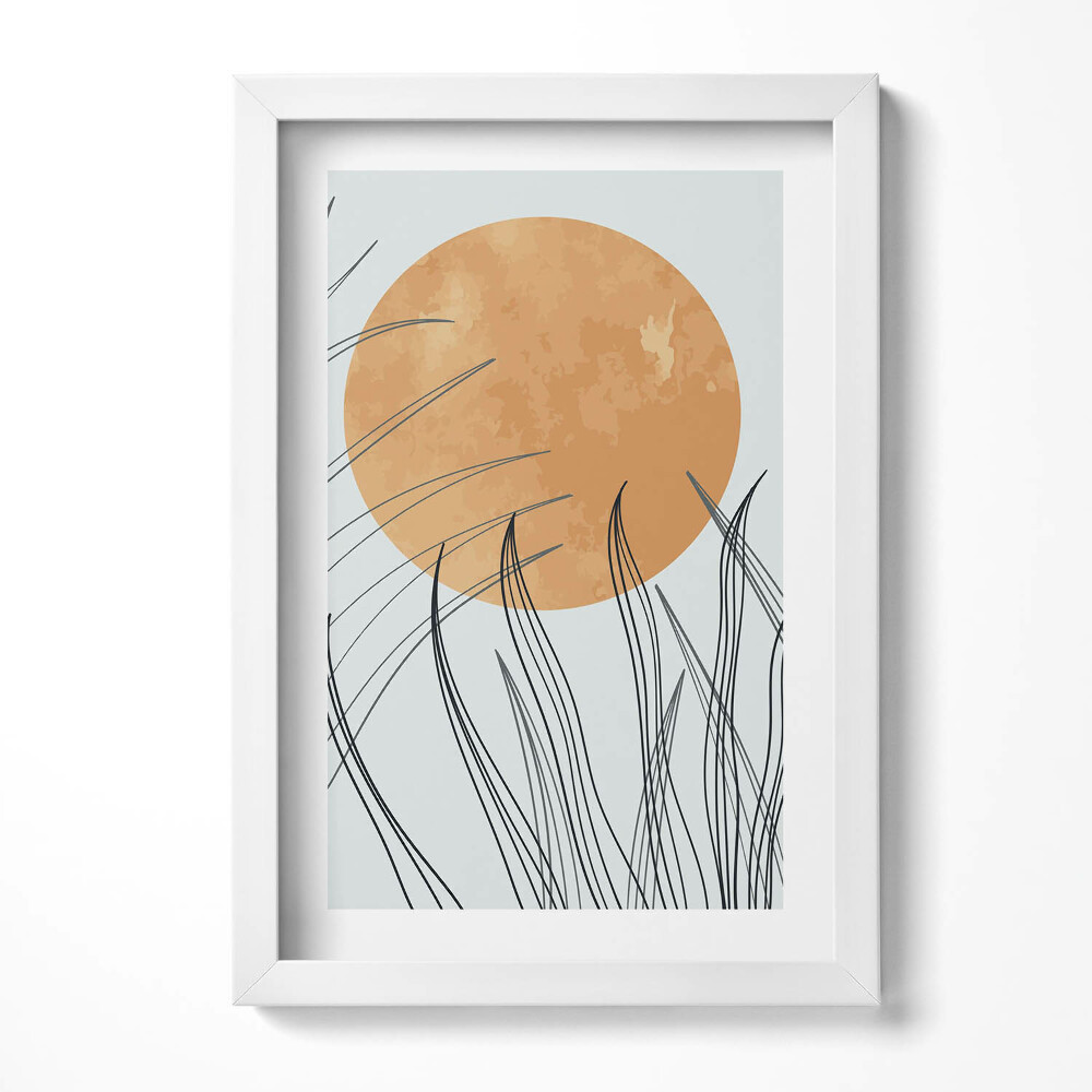 Obraz w ramie Minimalistyczne rośliny i słońce w stylu boho