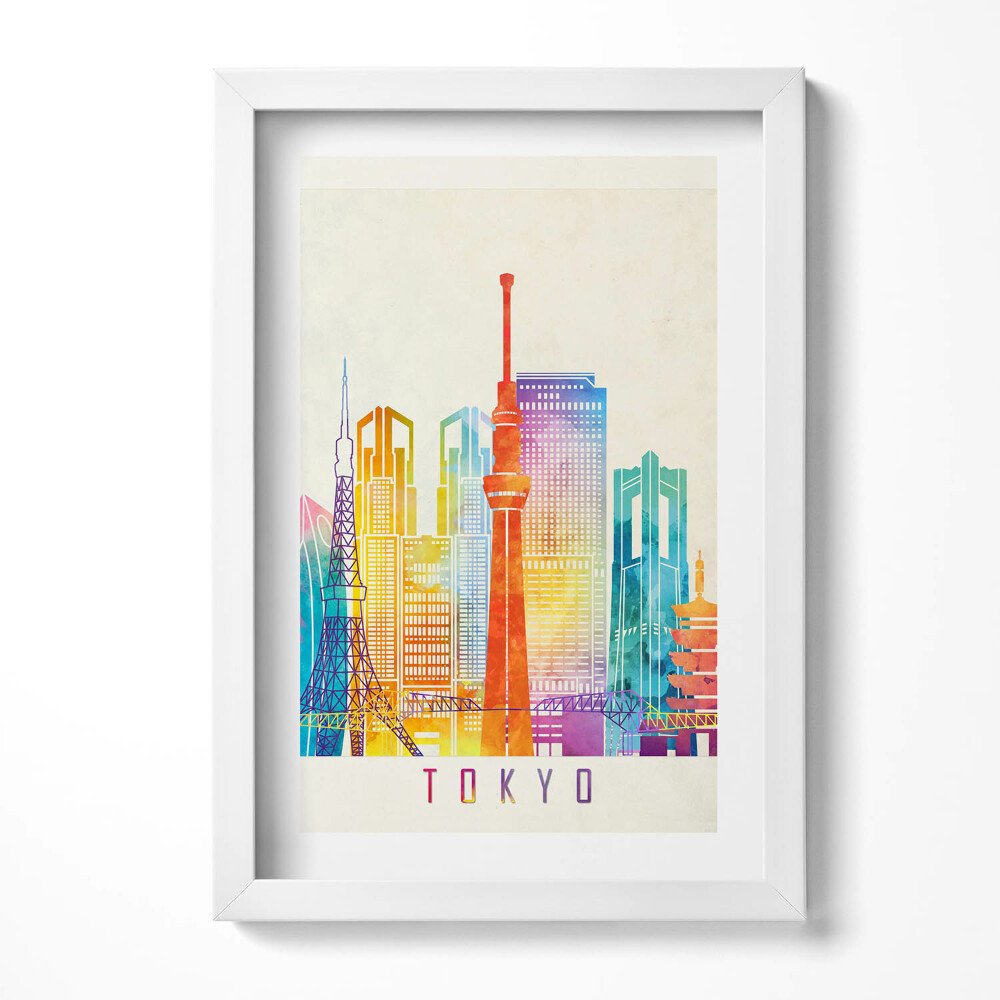 Obraz w ramie Kolorowa ilustracja miasta Tokio w Japonii