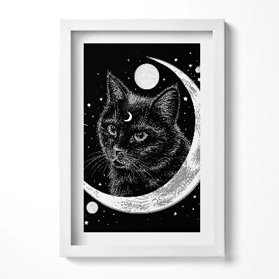 Obraz w ramie Magiczny czarny kot i kosmos